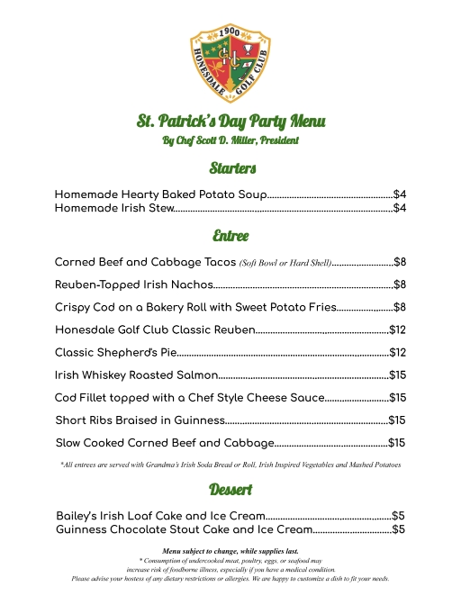 Our Saint Patrick's Day Menu